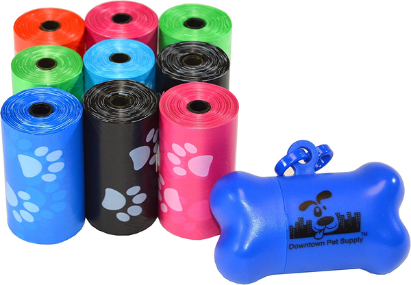 Poop Bags for Dogs with Dispenser, 180 Count - Leak-Proof Dog Waste Bags and Bone-Shaped Dog Poop Bags Holder for Leash - Rainbow with Paw Prints, 12.5
